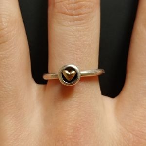 RARE Pandora Heart of Gold Ring Sterling Silver 14k Gold Size 6 - 6.25